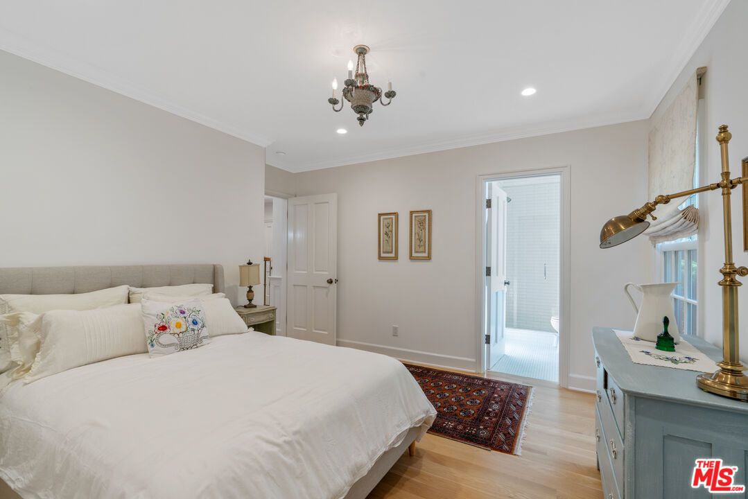 Bedroom, Chandelier, Interior, Recessed Lighting, Wood Texture Flooring