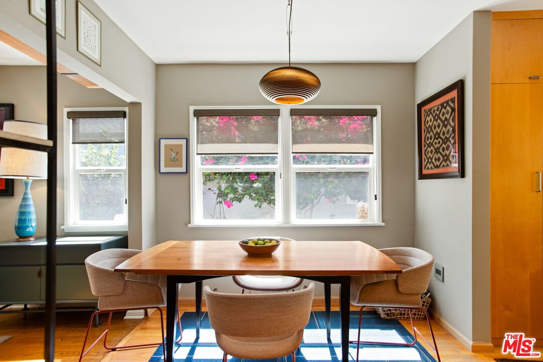 Dining room, Interior, Pendant Lights, Wood Texture Flooring