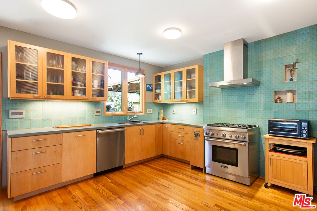 Interior, Kitchen, Pendant Lights, Stainless Steel Appliances, Wood Texture Flooring