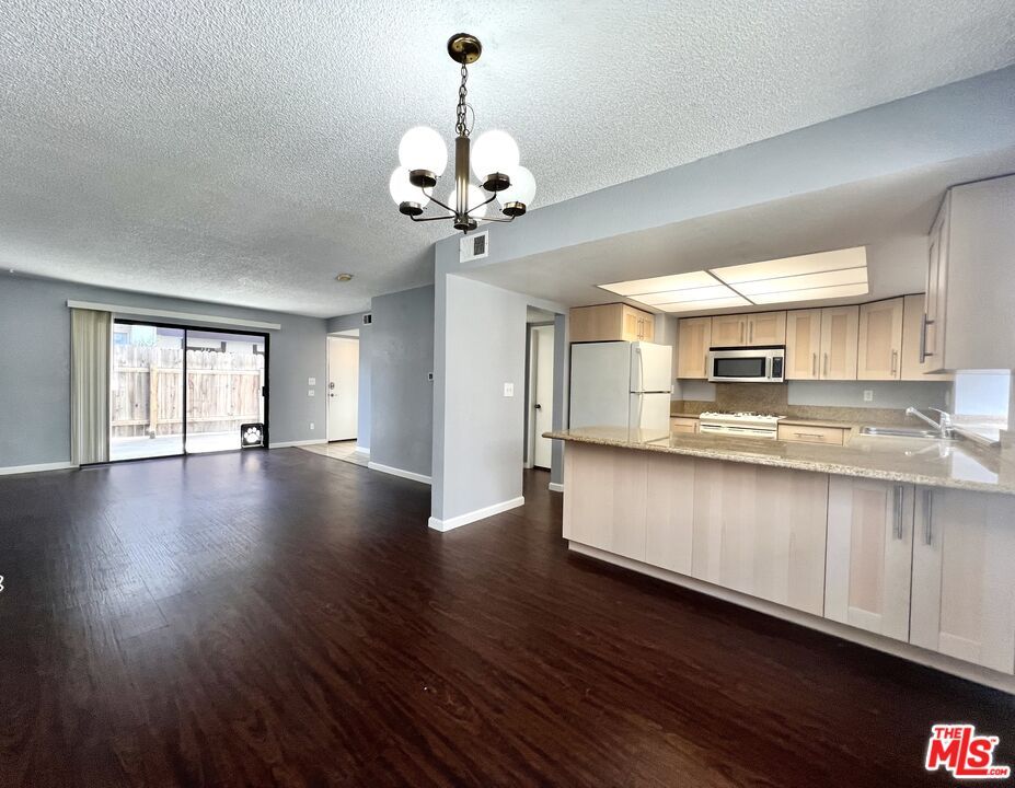 Chandelier, Empty room, Interior, Kitchen, Wood Texture Flooring