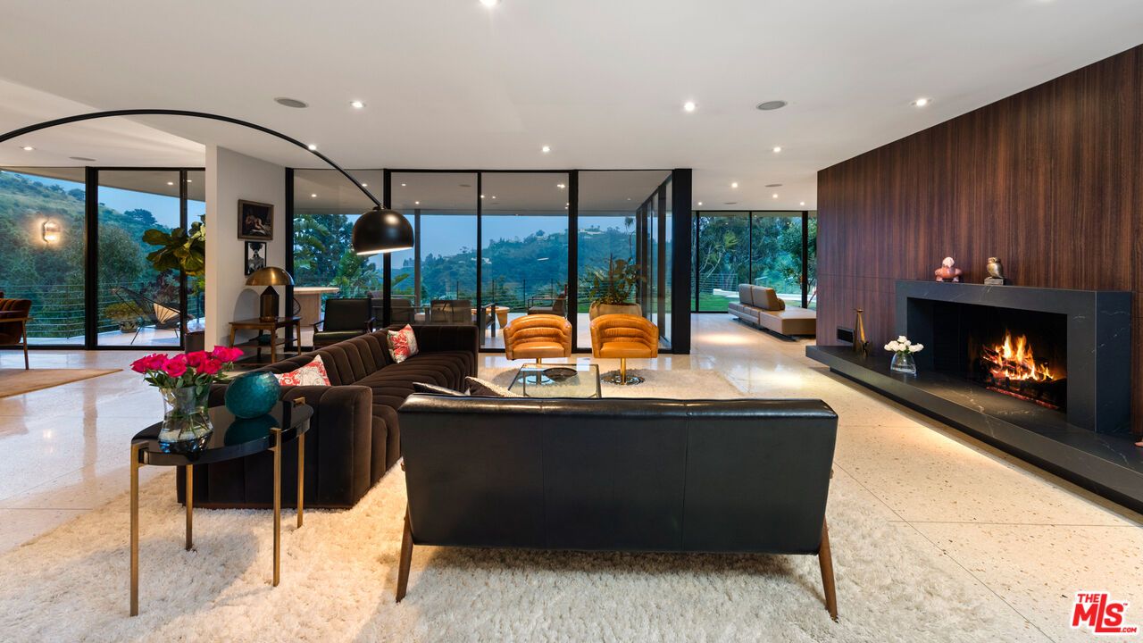 Fireplace, Interior, Living room, Recessed Lighting, Wooden Walls