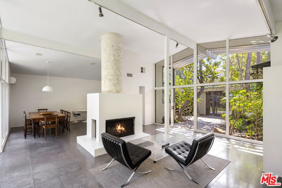 Dining room, Fireplace, Interior, Pendant Lights