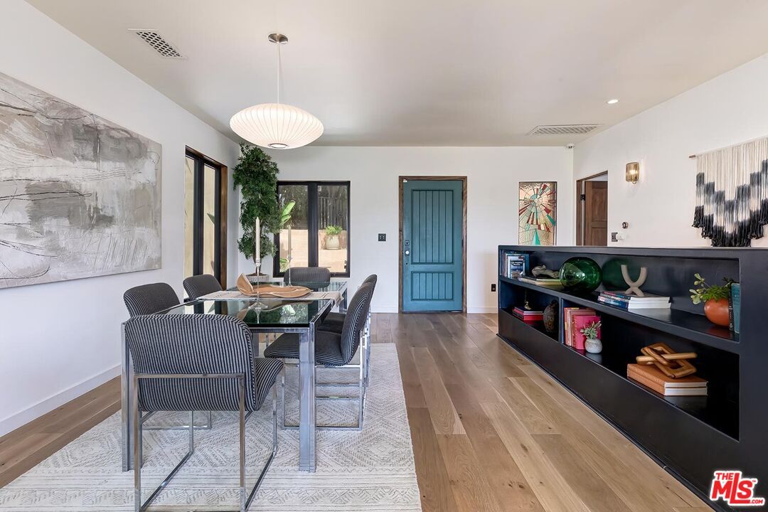 Dining room, Interior, Pendant Lights, Recessed Lighting, Wood Texture Flooring