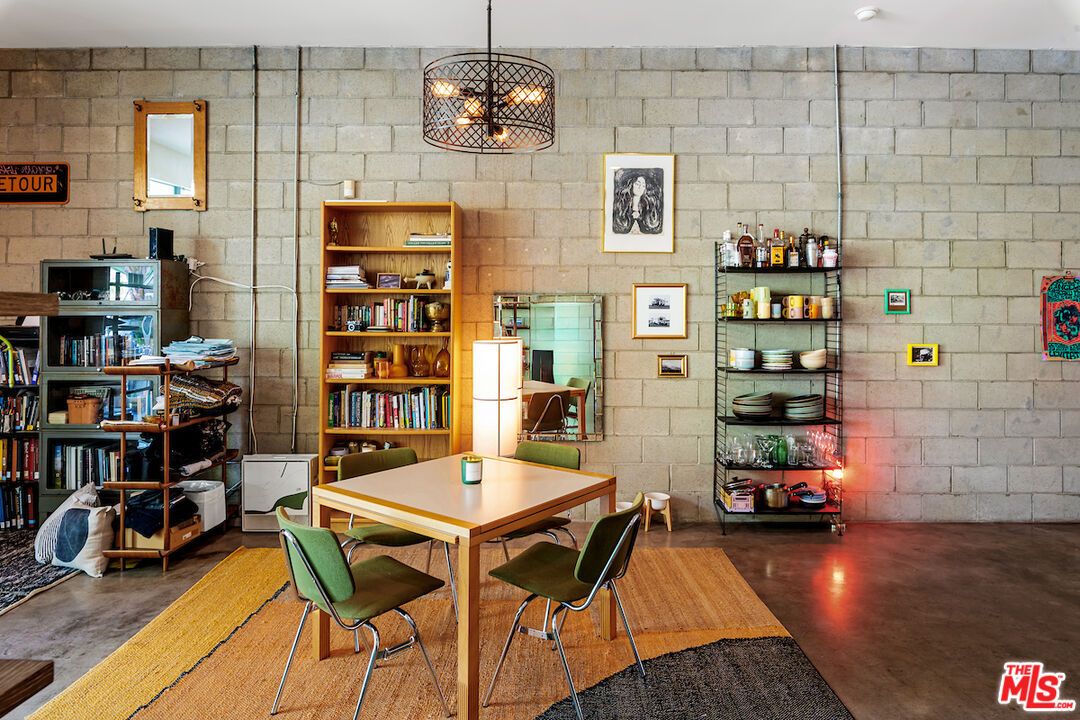 Dining room, Interior, Pendant Lights, Stone Walls, Wood Texture Flooring