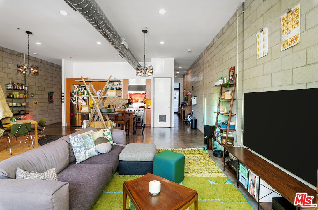 Dining room, Interior, Kitchen, Living room, Pendant Lights, Recessed Lighting, Stone Walls, Wood Texture Flooring