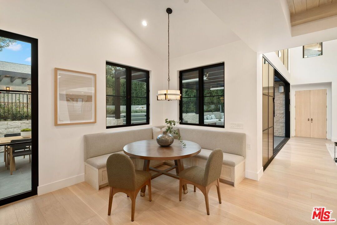 Dining room, Interior, Pendant Lights, Recessed Lighting, Wood Texture Flooring