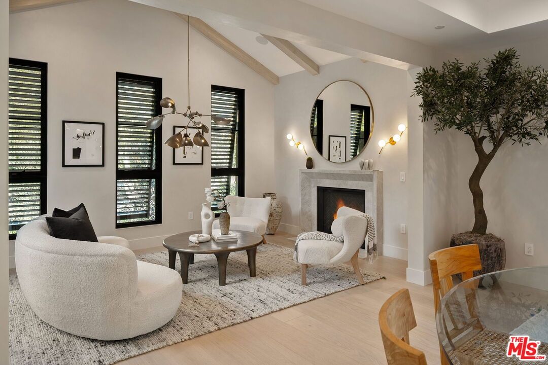 Fireplace, Interior, Living room, Pendant Lights, Wood Texture Flooring