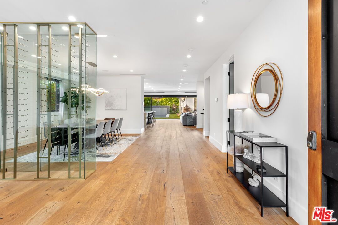 Dining room, Interior, Pendant Lights, Recessed Lighting, Wine Storage, Wood Texture Flooring