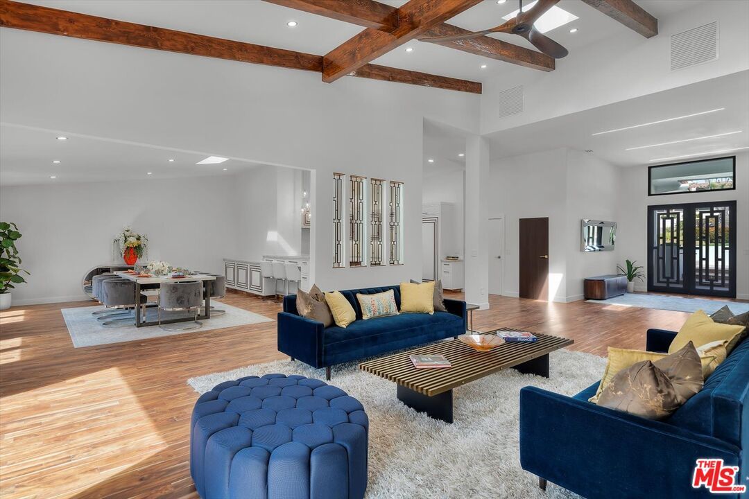 Dining room, Interior, Living room, Recessed Lighting, Wooden Beams, Wood Texture Flooring