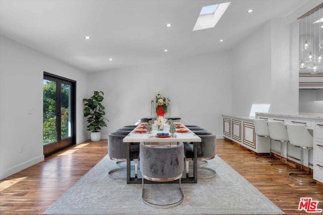 Dining room, Interior, Pendant Lights, Recessed Lighting, Wood Texture Flooring