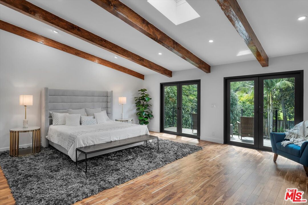 Bedroom, Interior, Recessed Lighting, Wooden Beams, Wood Texture Flooring