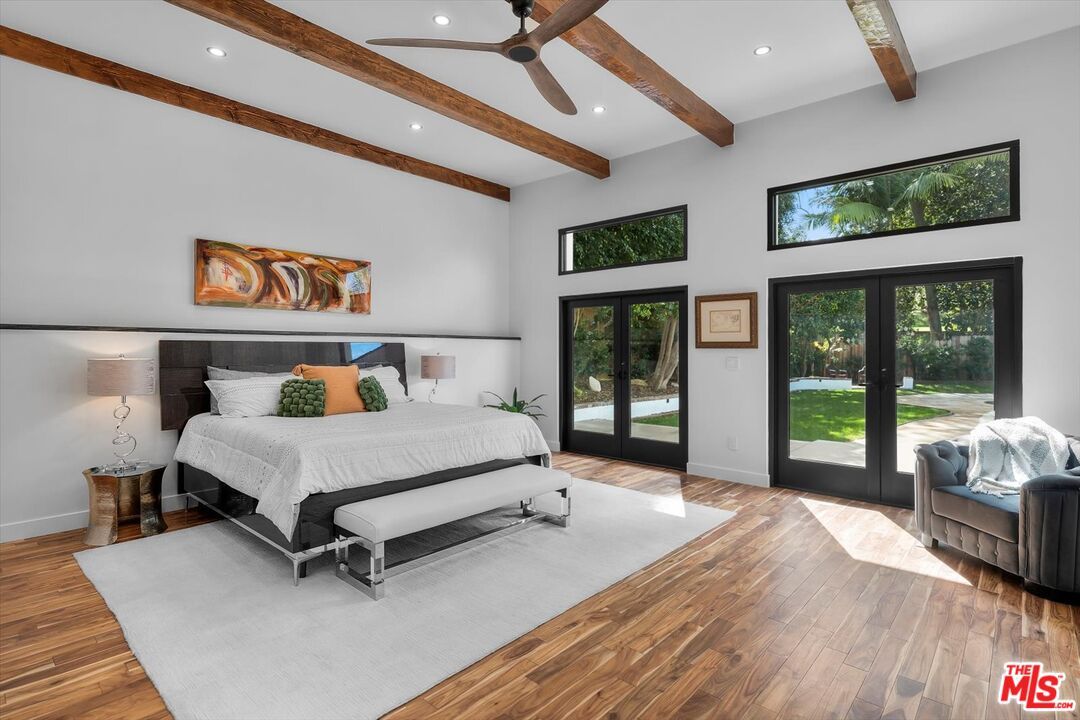 Bedroom, Interior, Recessed Lighting, Wooden Beams, Wood Texture Flooring