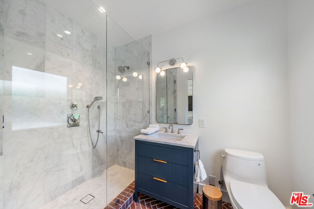 Bathroom, Glass Shower, Interior, Marble Walls, Recessed Lighting