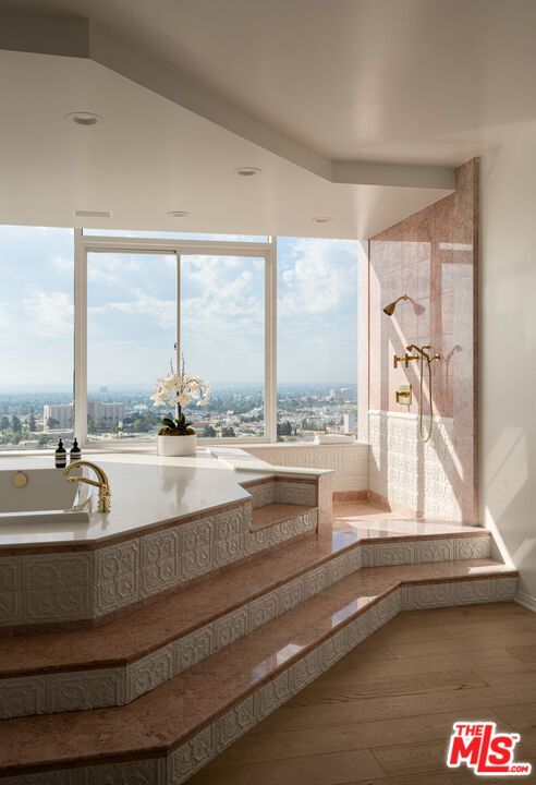 Bathroom, Interior, Recessed Lighting, Wood Texture Flooring