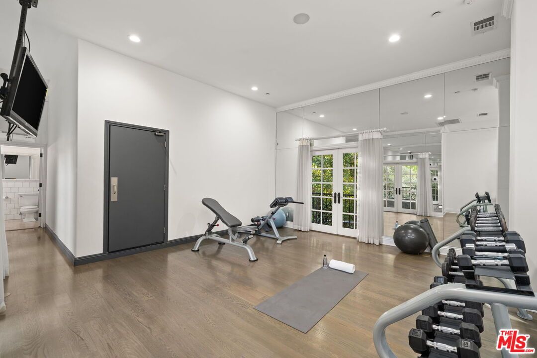 Fitness Equipment, Gym, Interior, Recessed Lighting, Wood Texture Flooring