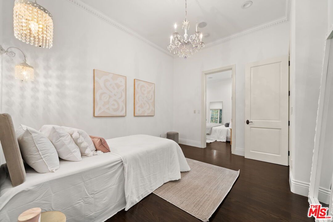 Bedroom, Chandelier, Interior, Wood Texture Flooring
