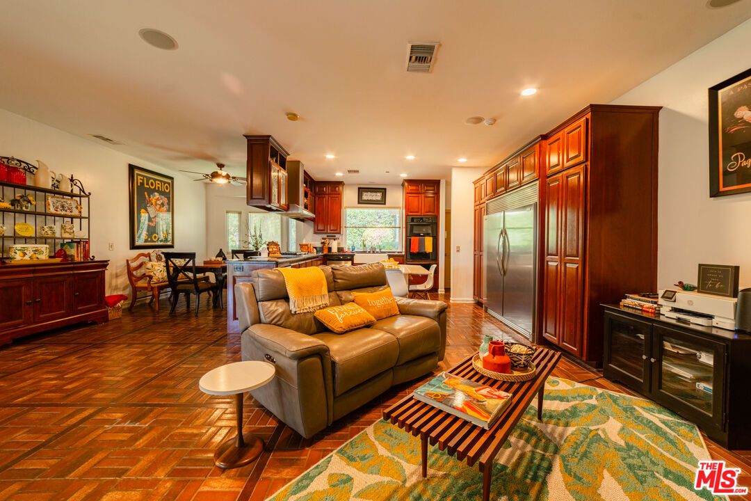 Dining room, Interior, Kitchen, Living room, Recessed Lighting, Stainless Steel Appliances, Wood Texture Flooring