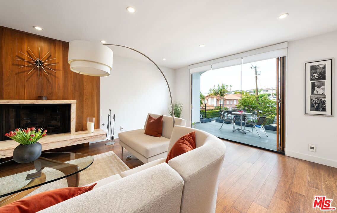 Fireplace, Interior, Living room, Recessed Lighting, Wood Texture Flooring, Wooden Walls