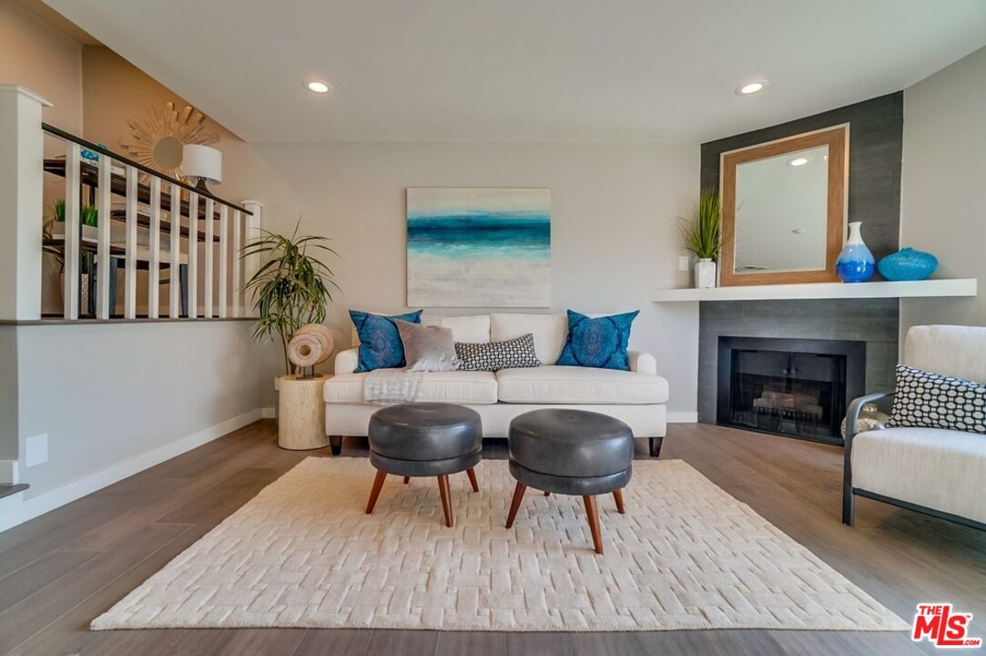 Fireplace, Interior, Recessed Lighting, Wood Texture Flooring