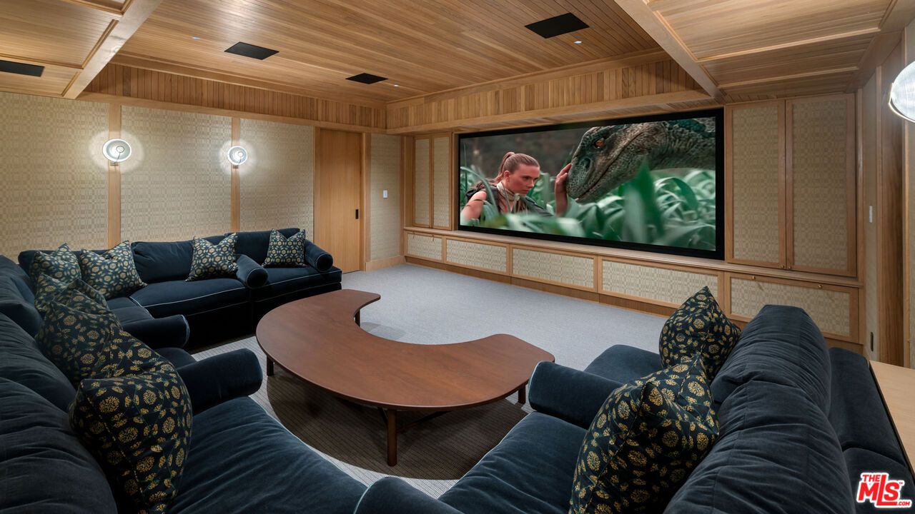 Interior, Projection Screen, Recessed Lighting, Theatre Room, Wooden Ceilings