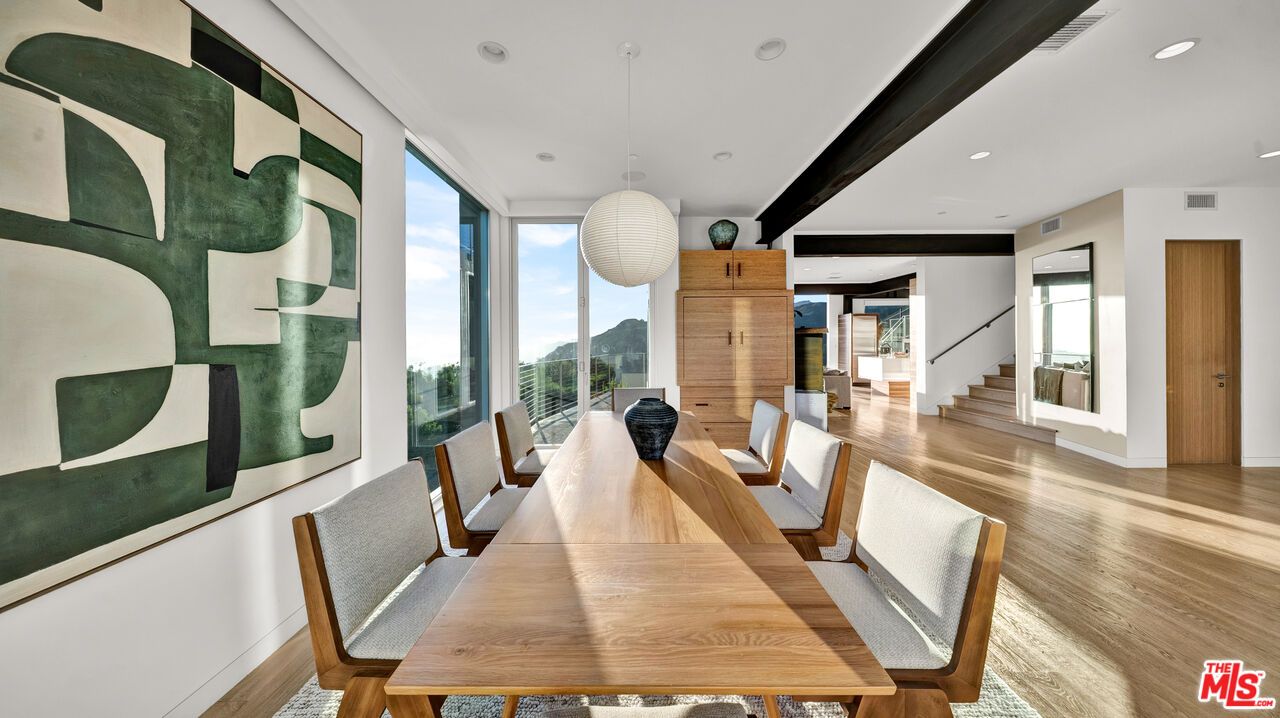 Dining room, Interior, Pendant Lights, Recessed Lighting, Wood Texture Flooring