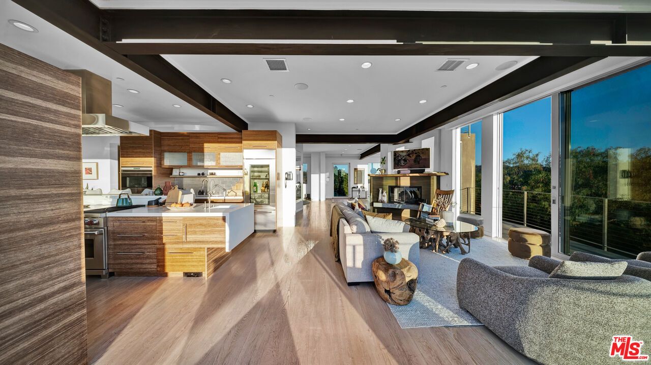 Dining room, Interior, Kitchen, Living room, Recessed Lighting, Stainless Steel Appliances, Wood Texture Flooring