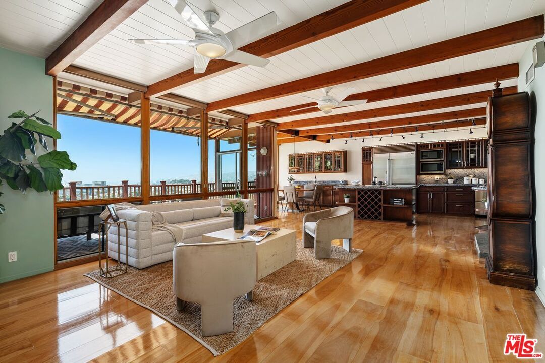 Dining room, Interior, Kitchen, Living room, Stainless Steel Appliances, Water, Wooden Beams, Wood Texture Flooring