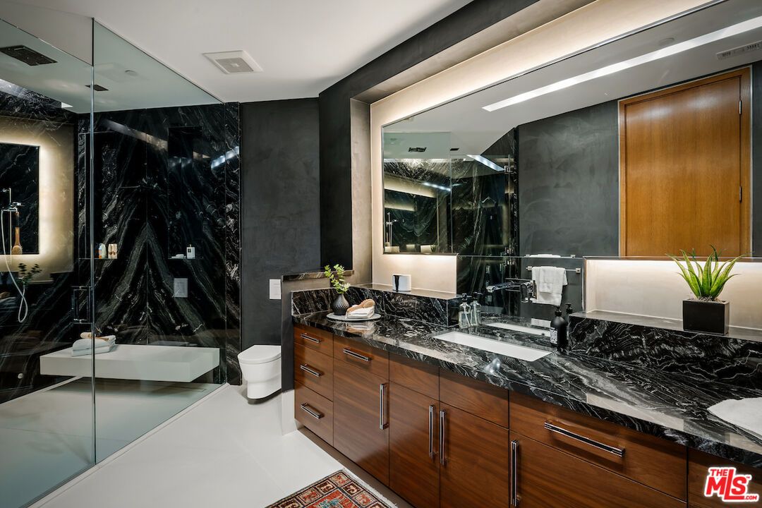Bathroom, Dual Sink Vanities, Glass Shower, Interior, Marble, Marble Walls
