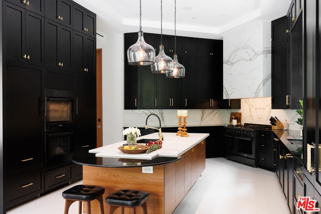 Interior, Kitchen, Marble Walls, Pendant Lights, Recessed Lighting