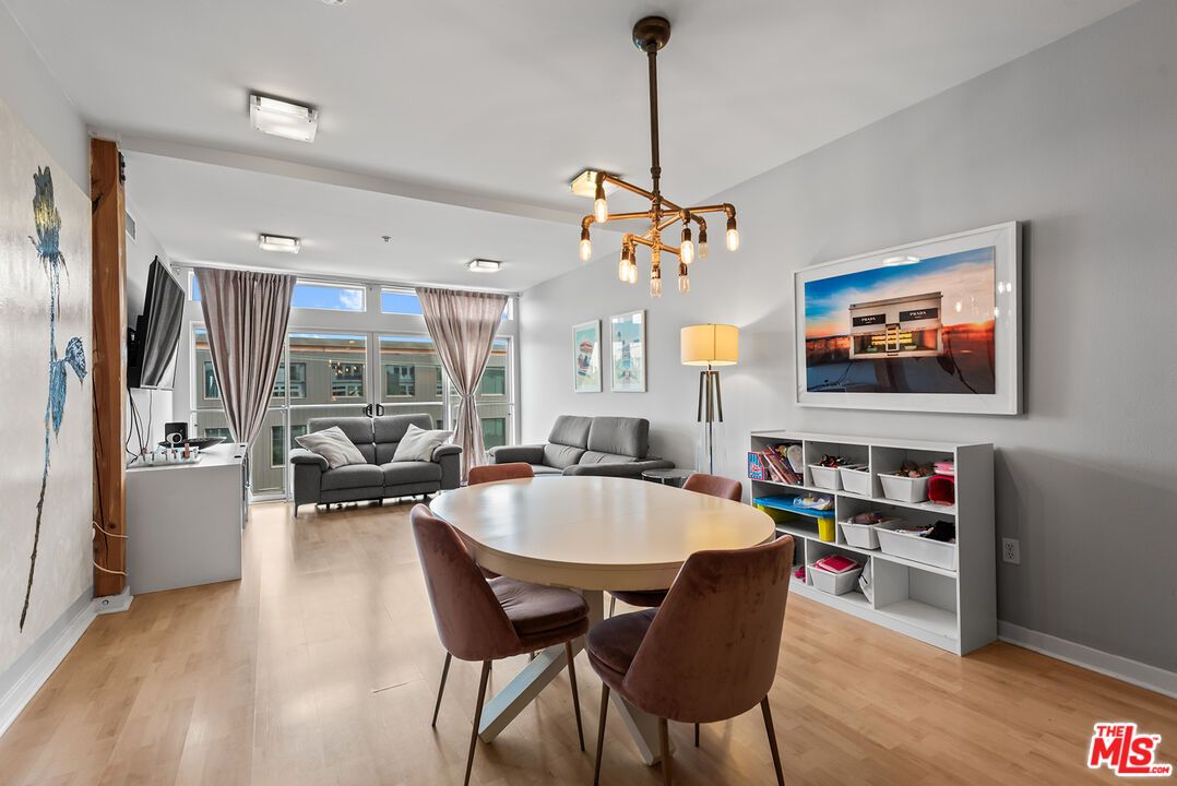 Dining room, Interior, Living room, Pendant Lights, Wood Texture Flooring