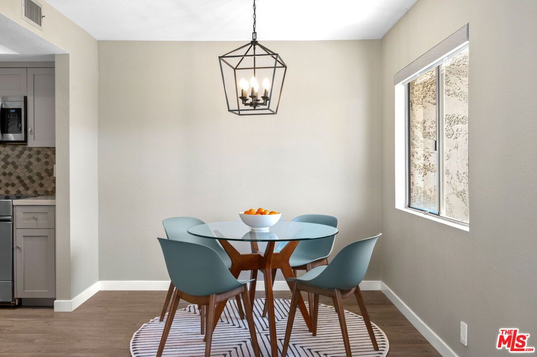 Dining room, Interior, Pendant Lights, Wood Texture Flooring