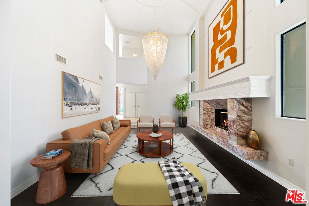 Chandelier, Fireplace, Interior, Living room, Wood Texture Flooring