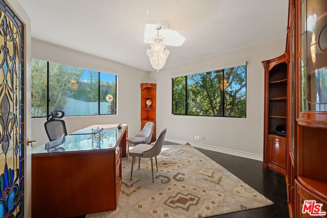 Chandelier, Home Office, Interior, Wood Texture Flooring