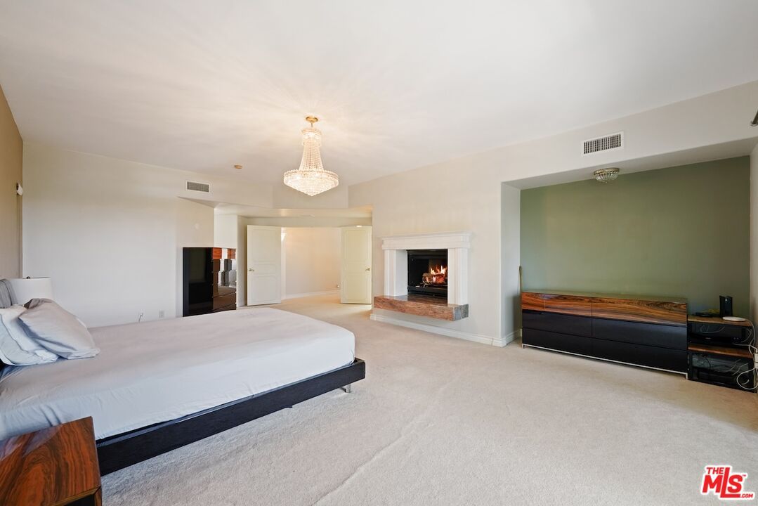 Bedroom, Chandelier, Fireplace, Interior