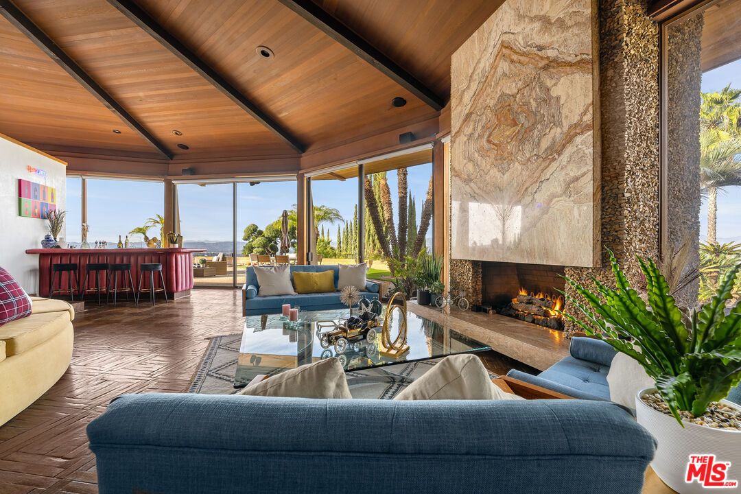 Fireplace, Interior, Living room, Recessed Lighting, Wooden Beams, Wooden Ceilings, Wood Texture Flooring