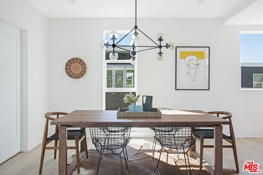 Dining room, Interior, Pendant Lights, Wood Texture Flooring