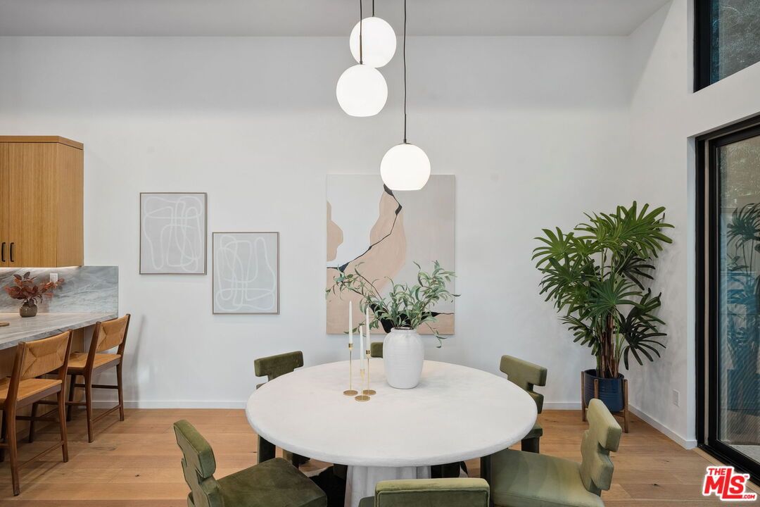 Dining room, Interior, Pendant Lights, Wood Texture Flooring