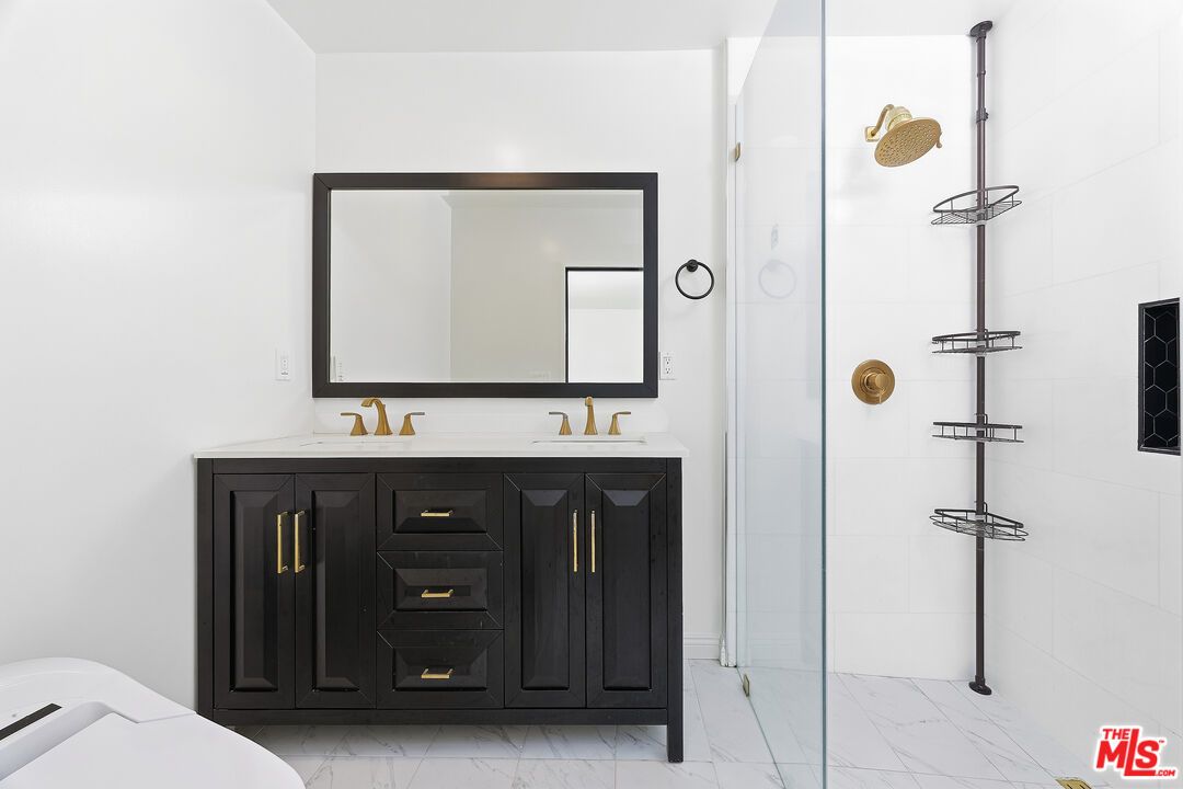 Bathroom, Dual Sink Vanities, Glass Shower, Interior, Marble