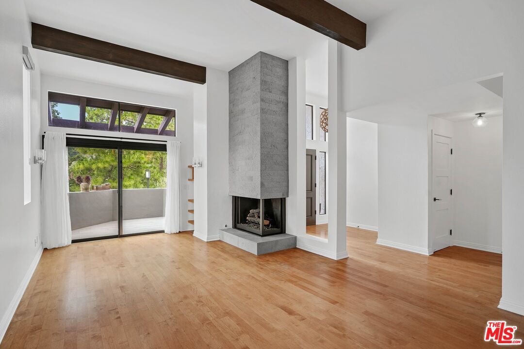 Empty room, Fireplace, Interior, Wooden Beams, Wood Texture Flooring