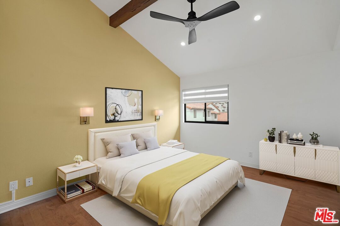 Bedroom, Interior, Recessed Lighting, Wooden Beams, Wood Texture Flooring