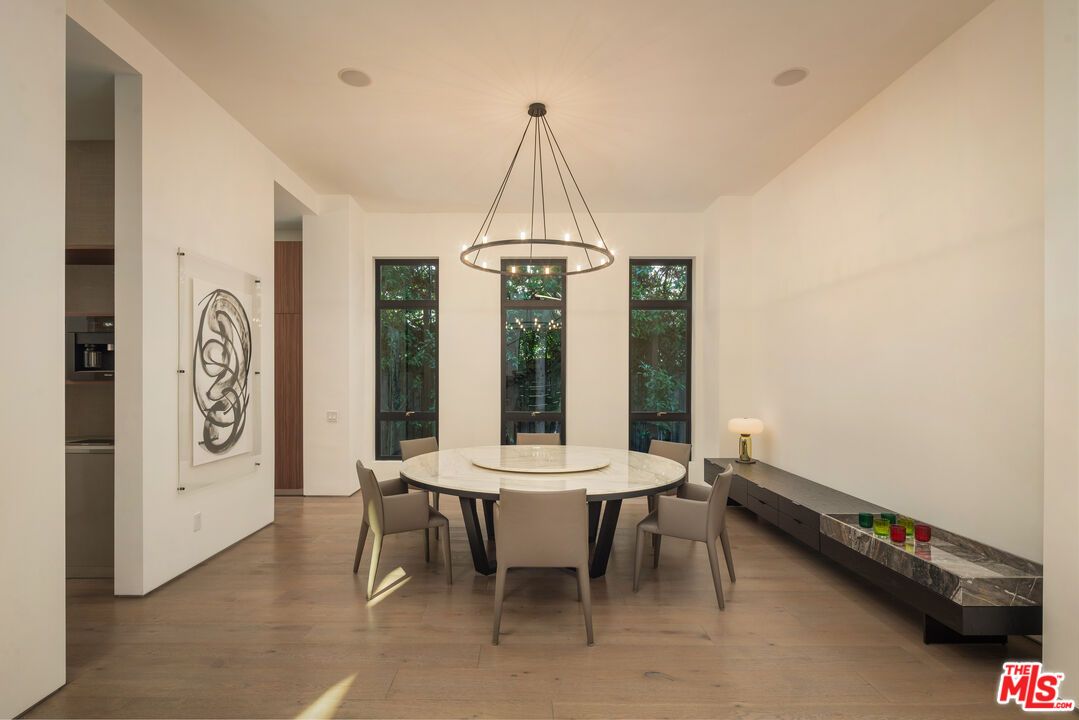 Dining room, Interior, Pendant Lights, Wood Texture Flooring