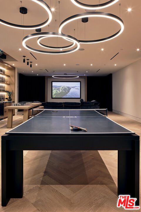 Game Room, Interior, Pendant Lights, Recessed Lighting, Wood Texture Flooring
