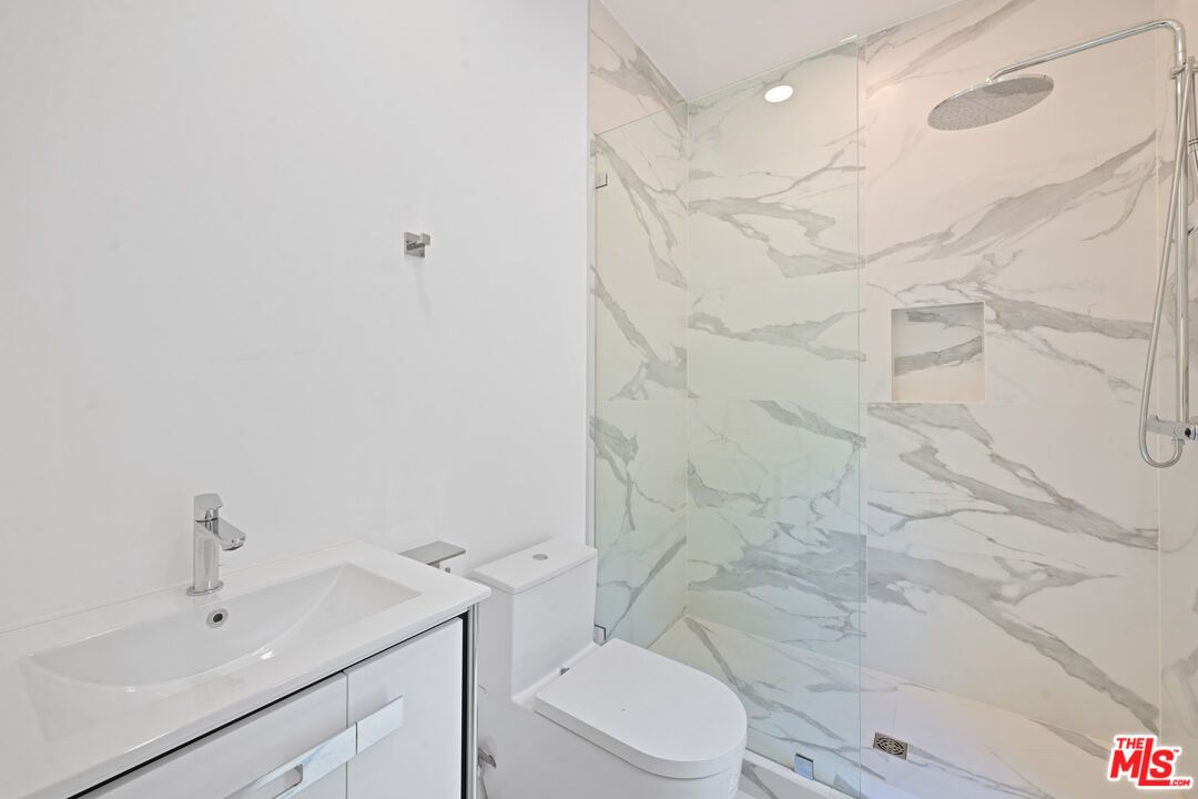 Bathroom, Glass Shower, Interior, Marble Walls, Recessed Lighting