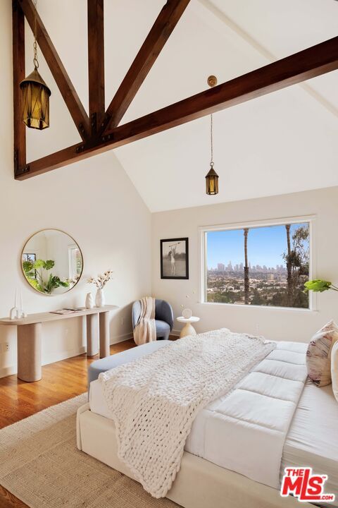 Bedroom, Interior, Pendant Lights, Wood Texture Flooring