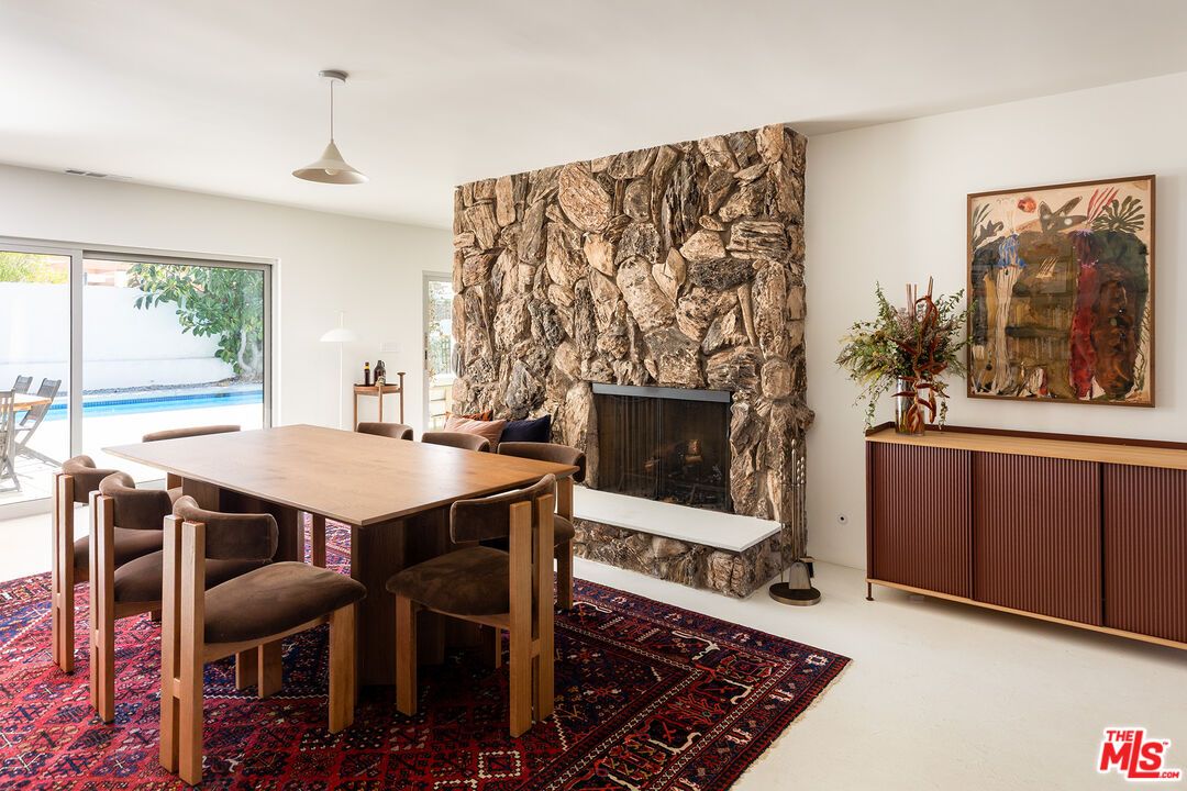 Dining room, Fireplace, Interior, Stone Walls