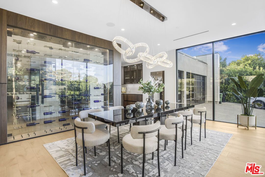 Dining room, Interior, Pendant Lights, Recessed Lighting, Wood Texture Flooring