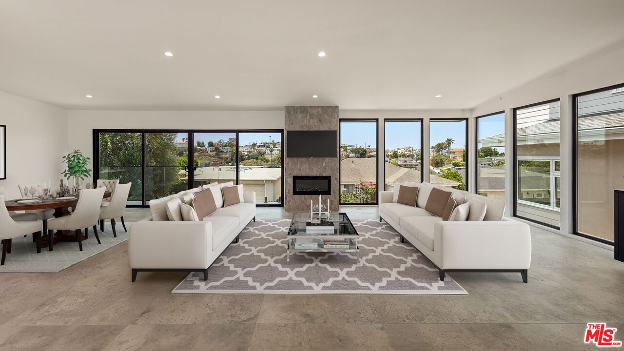 Dining room, Fireplace, Interior, Living room, Recessed Lighting