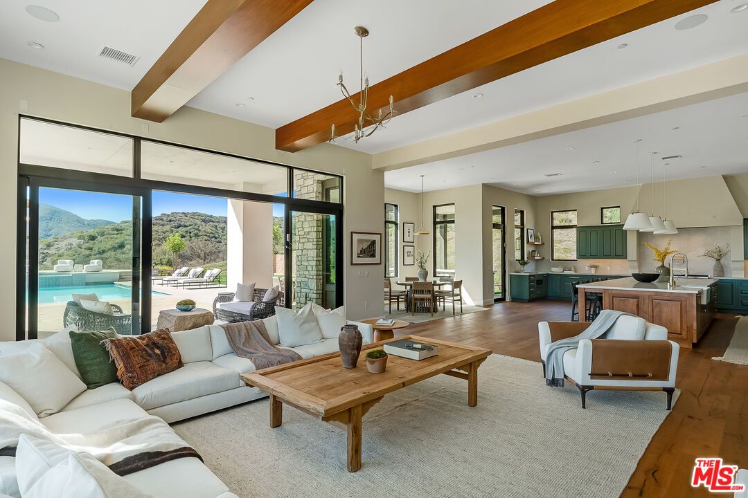 Dining room, Interior, Kitchen, Living room, Pendant Lights, Recessed Lighting, Wooden Beams, Wood Texture Flooring