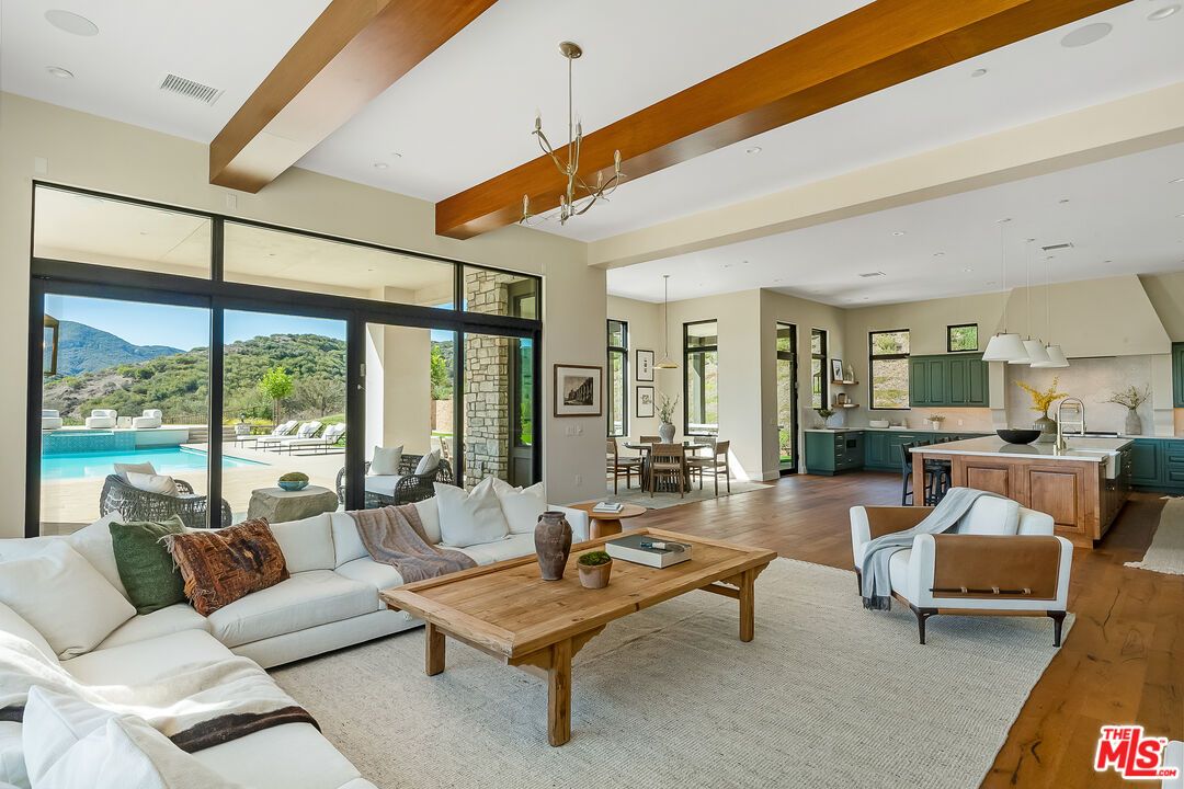 Dining room, Interior, Kitchen, Living room, Pendant Lights, Recessed Lighting, Wooden Beams, Wood Texture Flooring