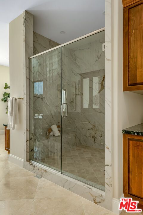 Bathroom, Glass Shower, Interior, Marble Walls, Recessed Lighting